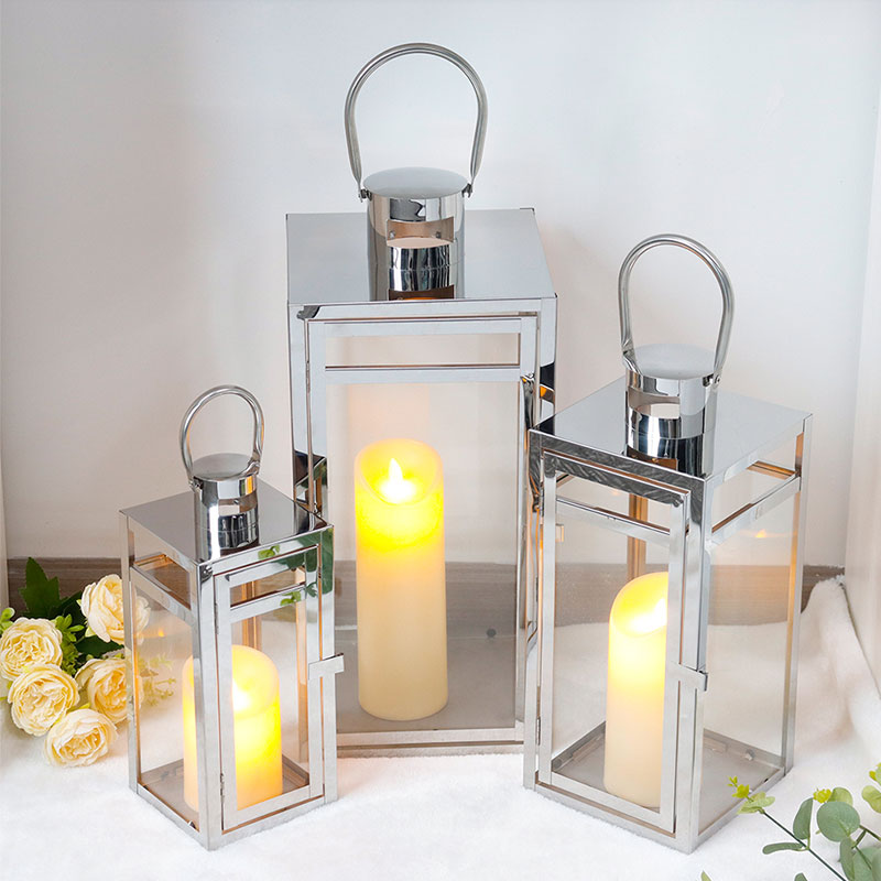 Set of three Empty Stainless Steel Candle Lantern (not include candle) 